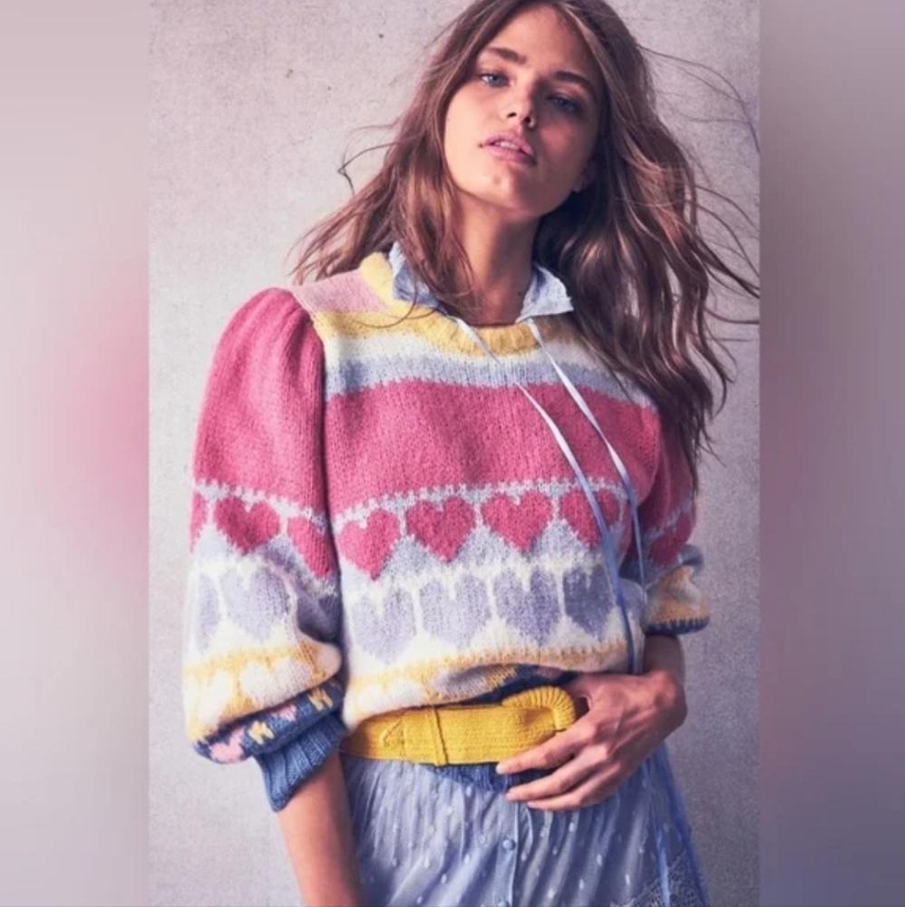 Loveshackfancy Shirelle intarsia knit heart sweater S
